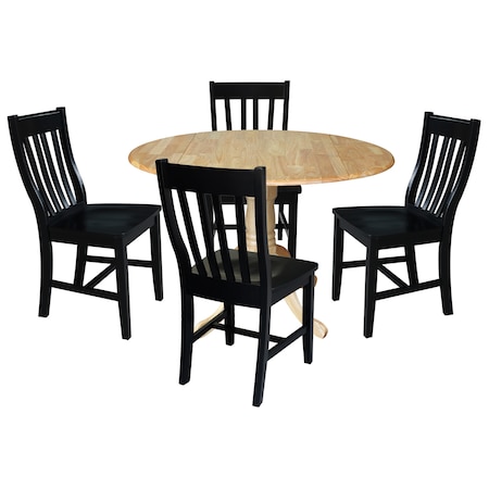 International Concepts 42 in. Dual Drop Leaf Table with 4 Slat Back Dining Chairs - 5 Piece Dining Set K01-42DP-C46-61-4